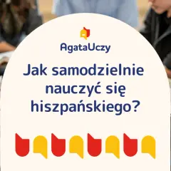 Grupa osób uczy się, jak samodzielnie nauczyć się hiszpańskiego. Kolorowe dymki symbolizują naukę języka.