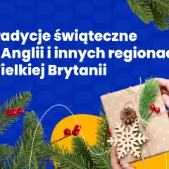Święta w Anglii i Wielkiej Brytanii: prezent ozdobiony płatkiem śniegu i gałązką iglaków.