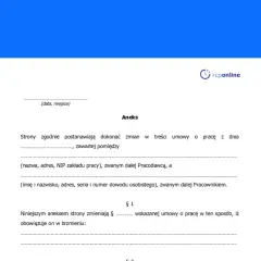 Dokument "Aneks" do umowy o pracę, zawierający dane stron i postanowienia zmian.