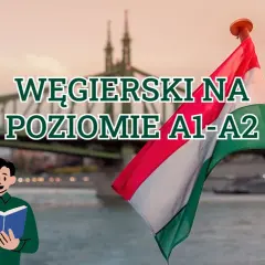 Nauka węgierskiego na poziomie A1-A2. Flaga Węgier i most na tle miasta.