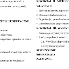 Konspekt wzór pracy badawczej o związku temperamentu ze stresem na egzaminie na prawo jazdy. Spis treści, rozdziały: Wprowadzenie, Metodologia, Wyniki.