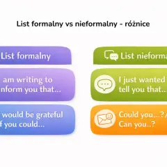 Porównanie zwrotów w języku angielskim: "List formalny" vs "List nieformalny". Różnice w formułowaniu próśb i informacji.