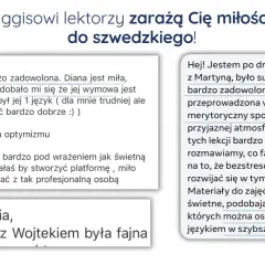 Opinie o kursie szwedzkiego: "Jestem bardzo zadowolona", "lekcja była super", "świetna praca". Lektorzy zarażają miłością do języka!
