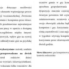 Streszczenie pracy o grach komputerowych w edukacji wczesnoszkolnej. Analiza wpływu na dzieci, badania, bibliografia strony internetowe.